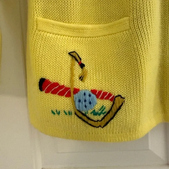 Andreno Argenti Vintage Yellow Embroidered Golf Cardigan M - Picture 4 of 13